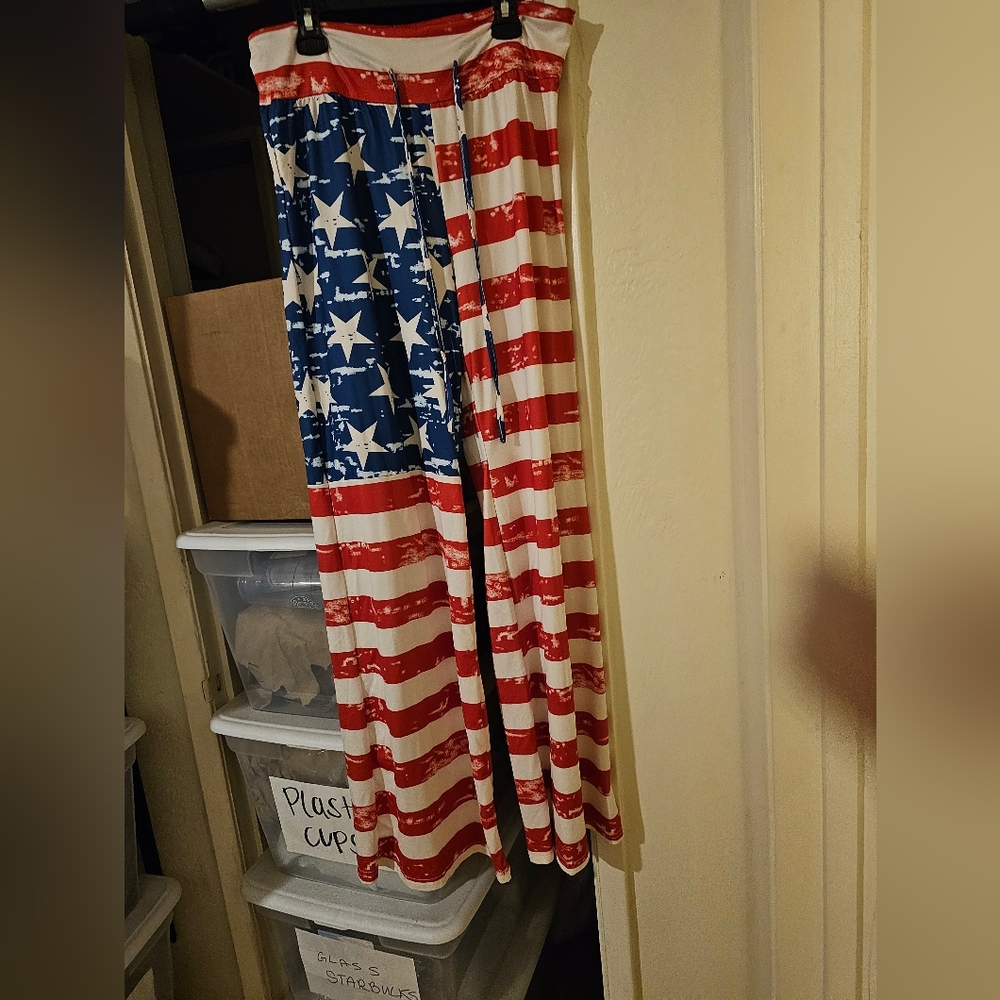 USA FLAG Patriotic Sweat Pants M Red White Blue